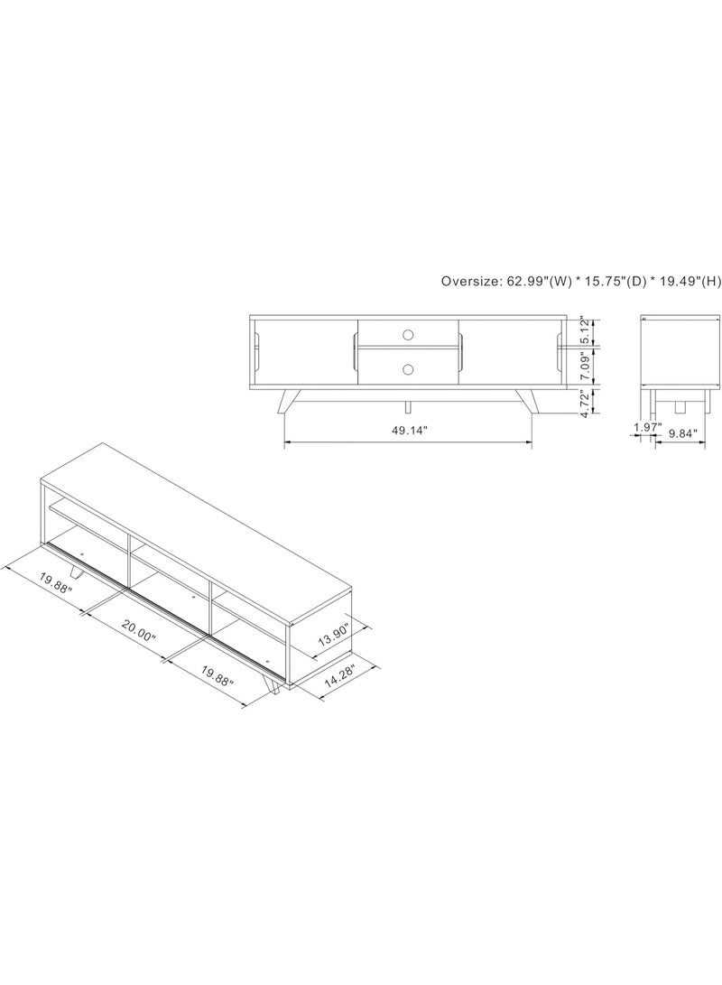 ioHOMES Powelston Mid-Century 63-inch TV Stand, White and Light Walnut Brown - Image 3